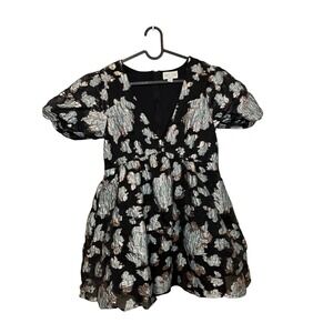 Jun & Ivy Black Silver Floral Metallic Fit & Flare Party Dress
